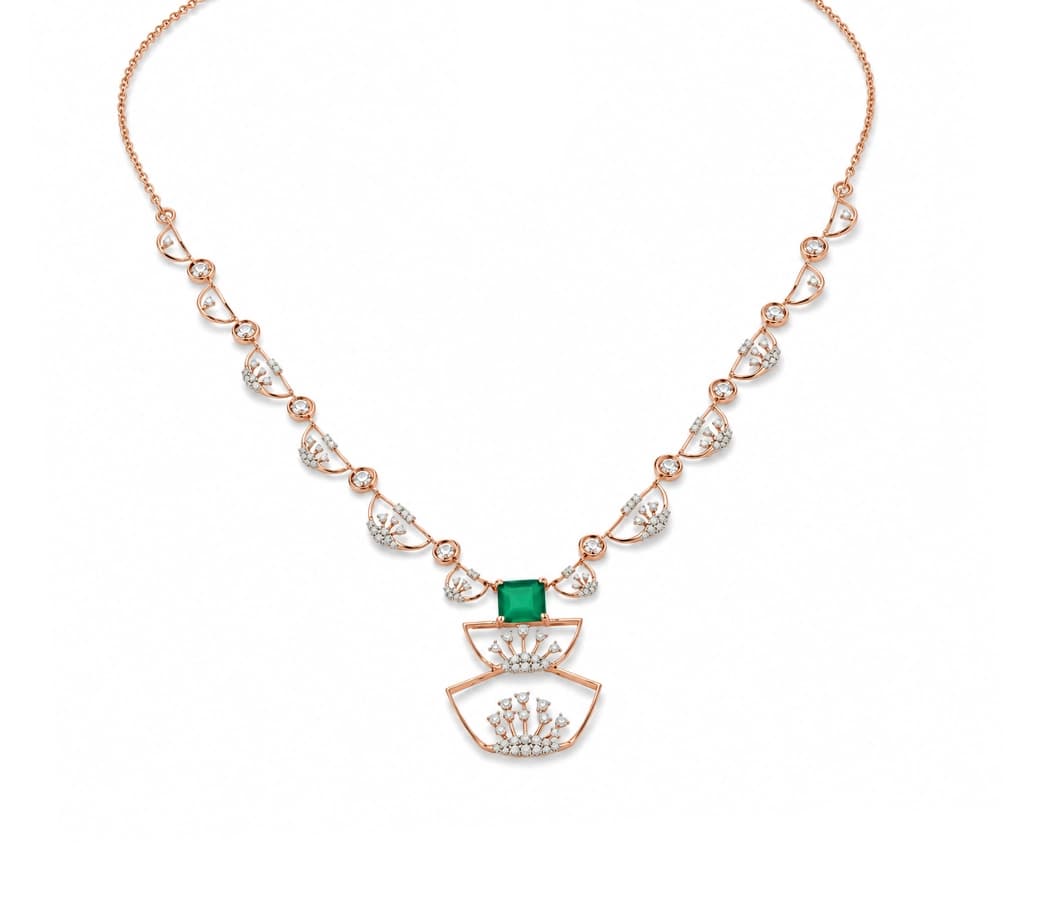 Emerald Lotus Diamond Necklace